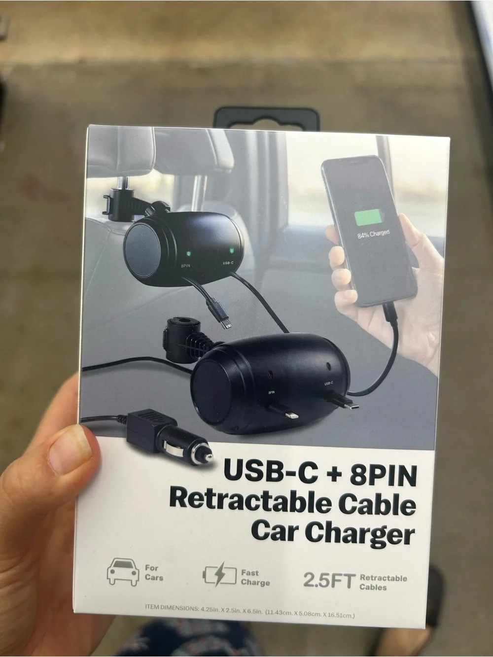 USB-C + 8PIN Retractable Cable Car Charger